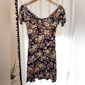 NWT Altar’d State navy floral dress women’s S small off the shoulder midi dress